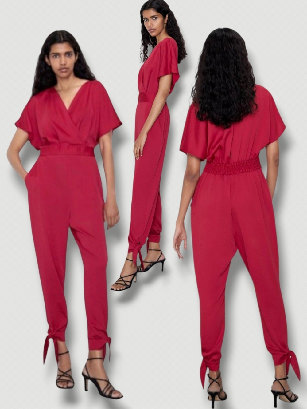 Zara "Blogger's Favorite" Women's Red Pink Satin Effect Wrap Jumpsuit